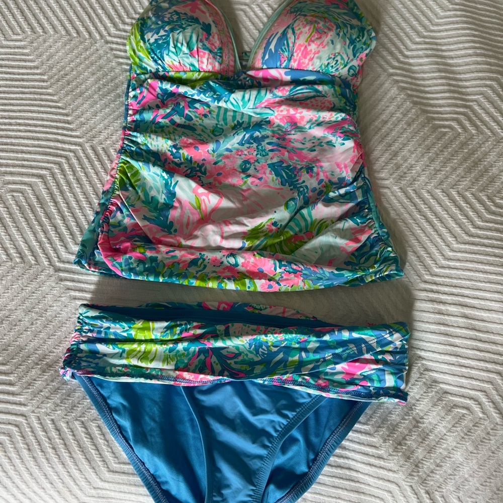 Lilly Pulitzer Tankini Set Swimsuit + Sarong Hipster Bikini Bottom